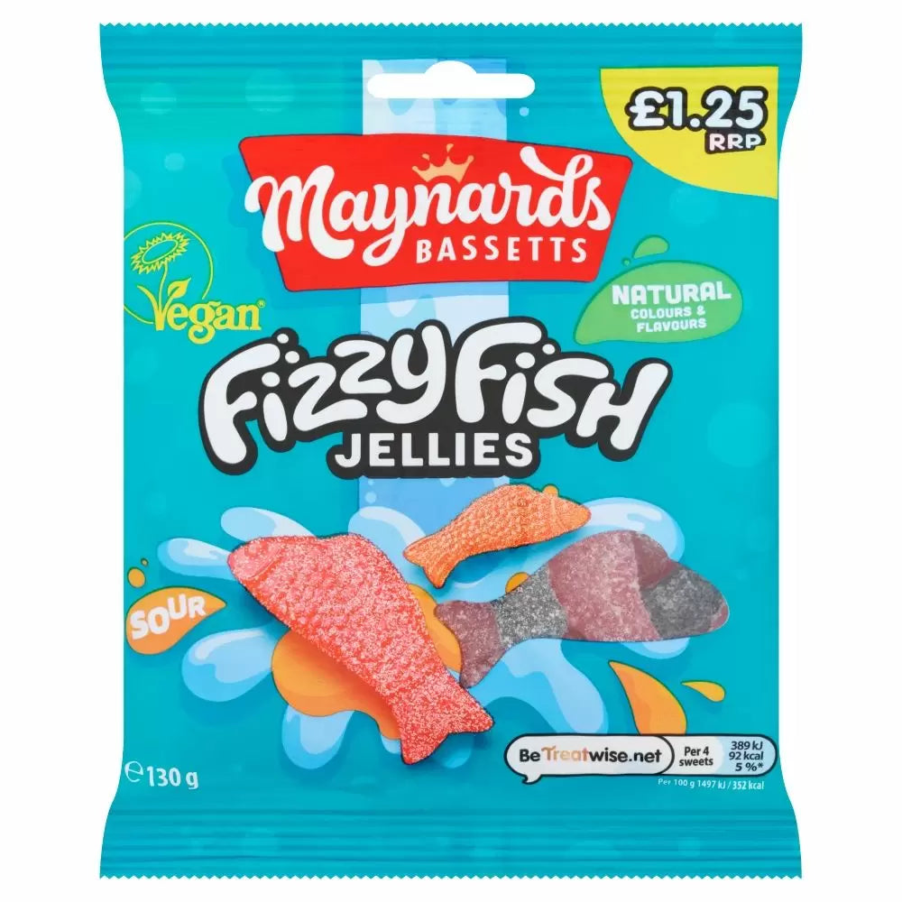 Maynards Bassetts Fizzy Fish 130g 12ct (UK) - candynow.ca