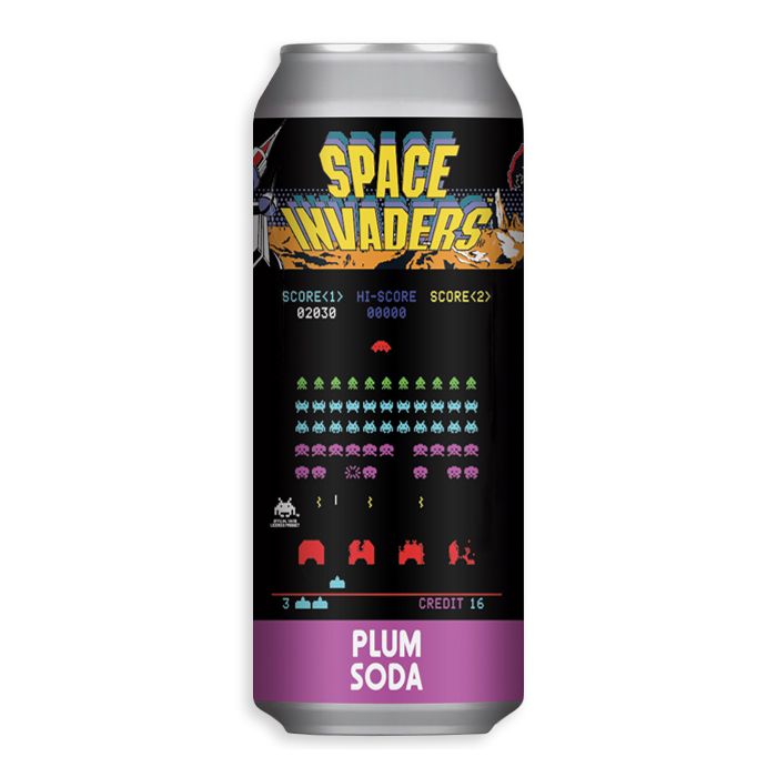 Rocket Fizz Cans Space Invaders Plum Soda 16oz