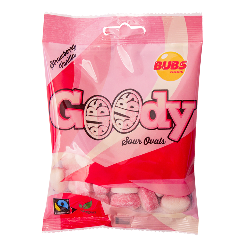 Bubs Goody Sweet & Tangy Ovals Strawberry Vanilla Vegan Peg Bag 90g 12ct (Sweden) - candynow.ca