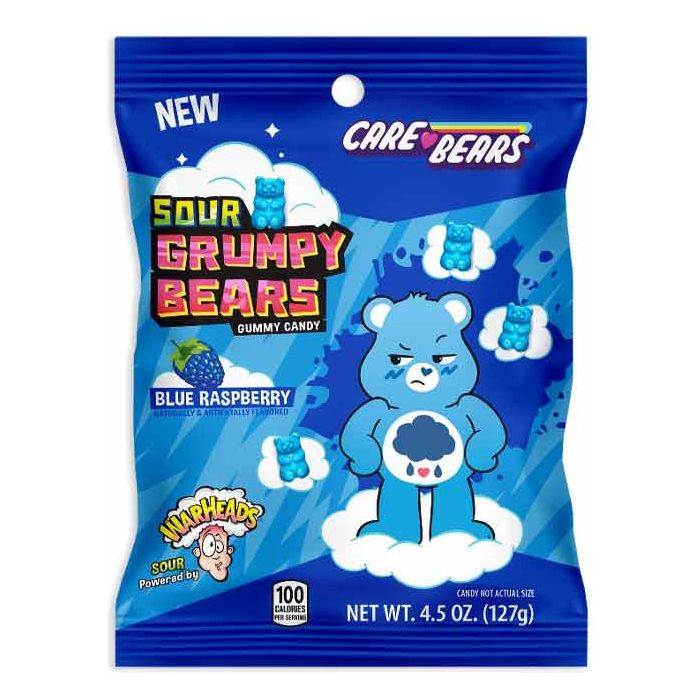 Care Bears Warheads Sour Grumpy Bears Blue Raspberry 4.5oz 12ct - candynow.ca