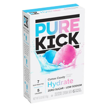 Pure Kick Cotton Candy Hydrate Drink Mix Singles to Go 6pcs 0.53oz