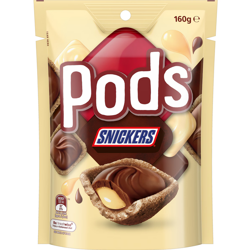 Pods Snickers Pouch 160g 15ct (Australia) - candynow.ca