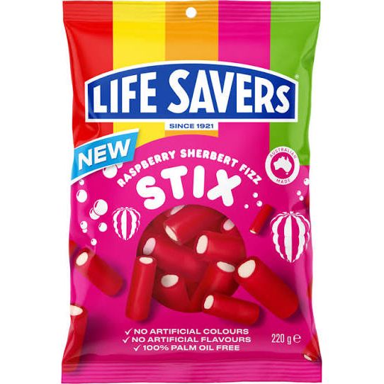 Life Savers Stix Sherbet Fizz Raspberry 200g (Australia)
