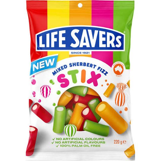 Life Savers Stix Sherbet Fizz Mixed 200g (Australia)