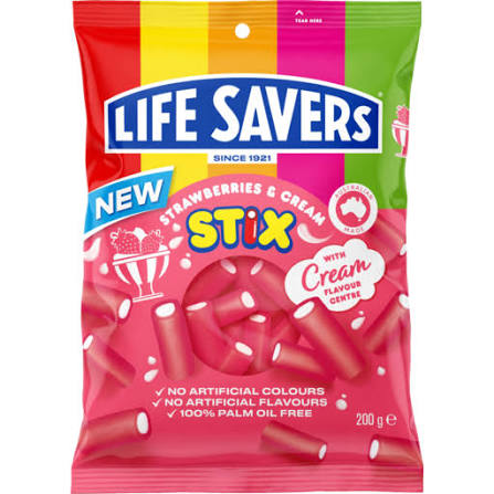 Life Savers Stix Sherbet Fizz Strawberry and cream 200g (Australia)