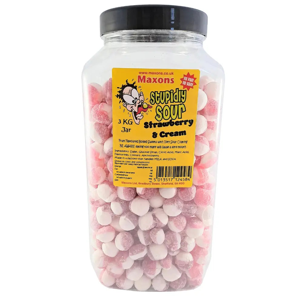 Maxon's Stupidly Sour Strawberry & Cream Jar 3KG (UK)