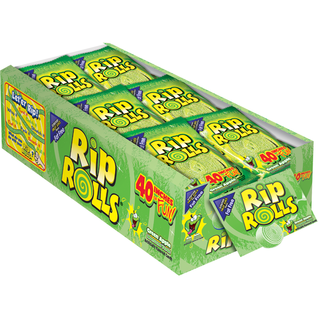 Rip Rolls Green Apple 1.4oz 24ct - candynow.ca