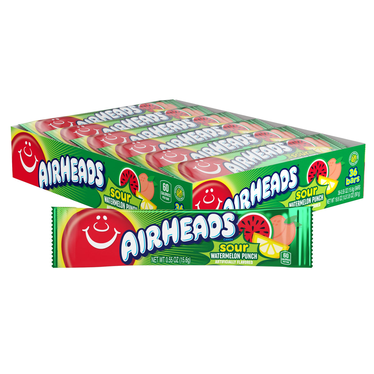 Airheads Singles Sour Watermelon Punch 0.55oz 36ct - candynow.ca