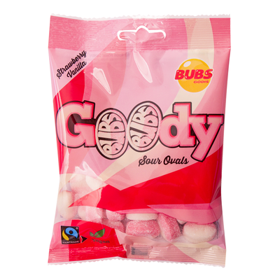 Bubs Goody Sweet & Tangy Ovals Strawberry Vanilla Vegan Peg Bag 90g