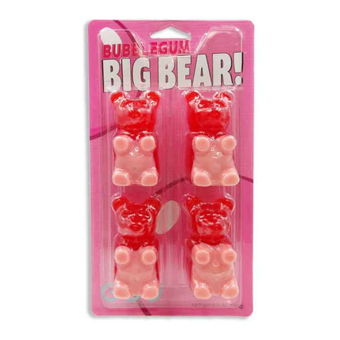 Giant Gummy Big Bear 4-Pack Bubble Gum Assorted 2 Tone Blister Pack 6.5oz