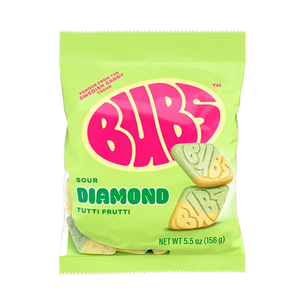 Bubs Sour Diamond Tutti Frutti Vegan Peg Bag 156g 8ct - candynow.ca