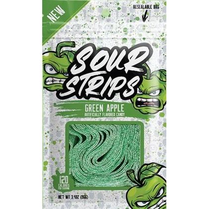 Sour Strips Peg Bag Green Apple 3.4oz 12ct - candynow.ca