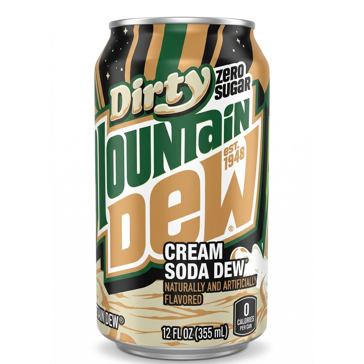 Mountain Dew Dirty Dew Creamy Soda Zero Sugar 12oz