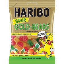 Haribo Peg Bag Sour Gold Bears 4.5oz 12ct - candynow.ca