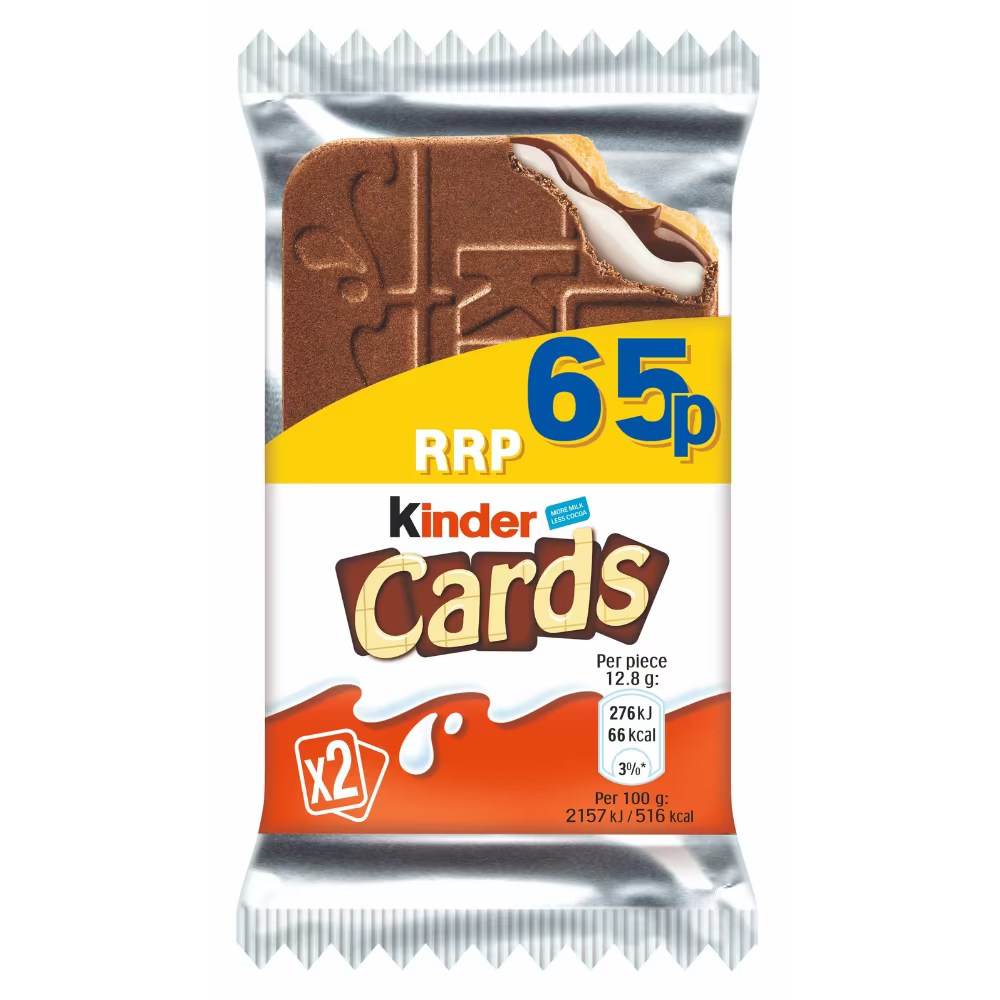 Kinder Cards Milk Chocolate Wafer Biscuit Twin Pack 25.6g (UK)