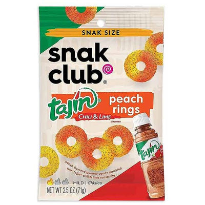 Snak Club Tajin Chili & Lime Peach Rings Peg Bag Vegan 2.5oz