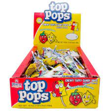 Top Pops Chewy Taffy Strawberry Lemon Lollipops Box 0.35oz