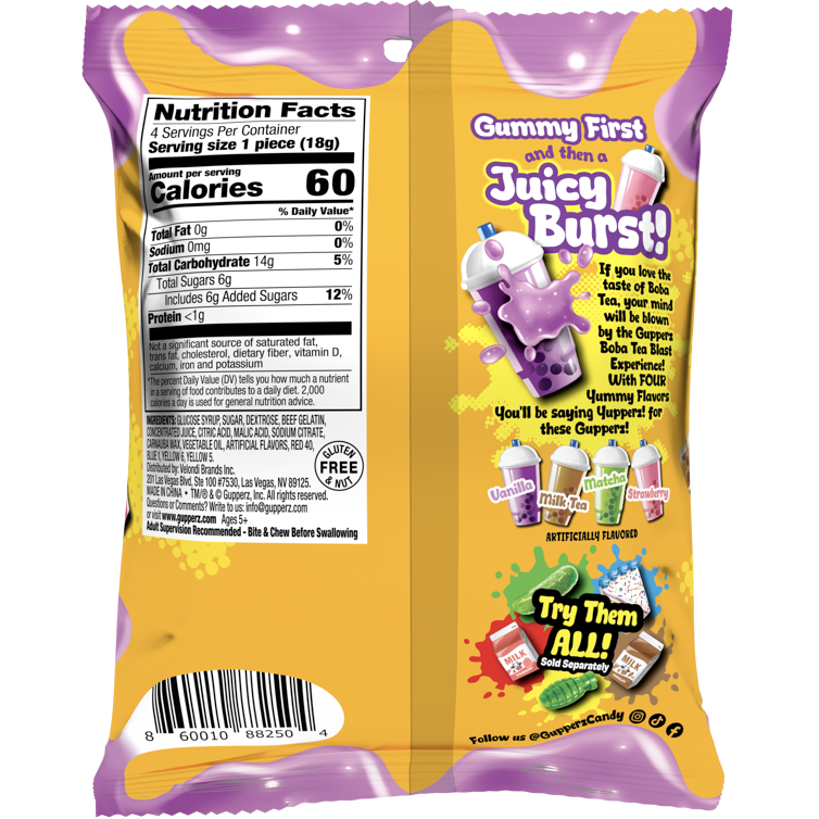 Gupperz Gummy Liquid Filled Popperz - Boba Tea Blast 2.54oz