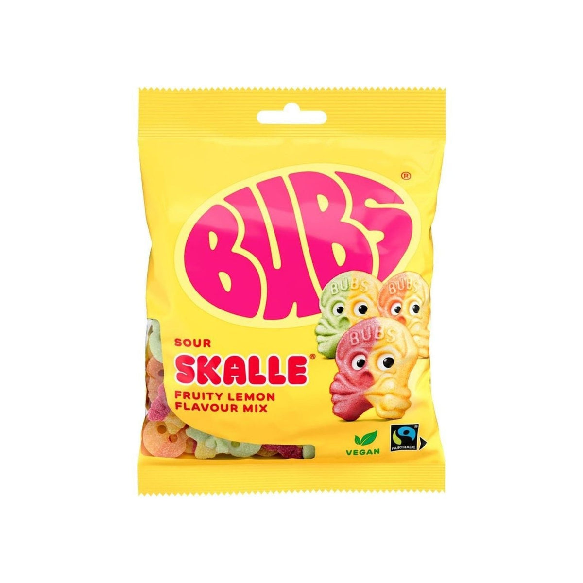 Bubs Sour Skalle Fruity Lemon Mix Vegan Peg Bag 90g (Sweden)