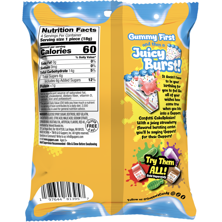 Gupperz Gummy Liquid Filled Popperz - Confetti Cakesplosion 2.54oz