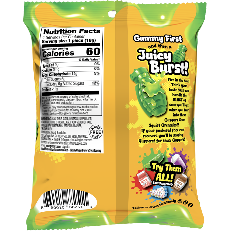 Gupperz Gummy Liquid Filled Popperz - Sour Squirt Grenade 2.54oz