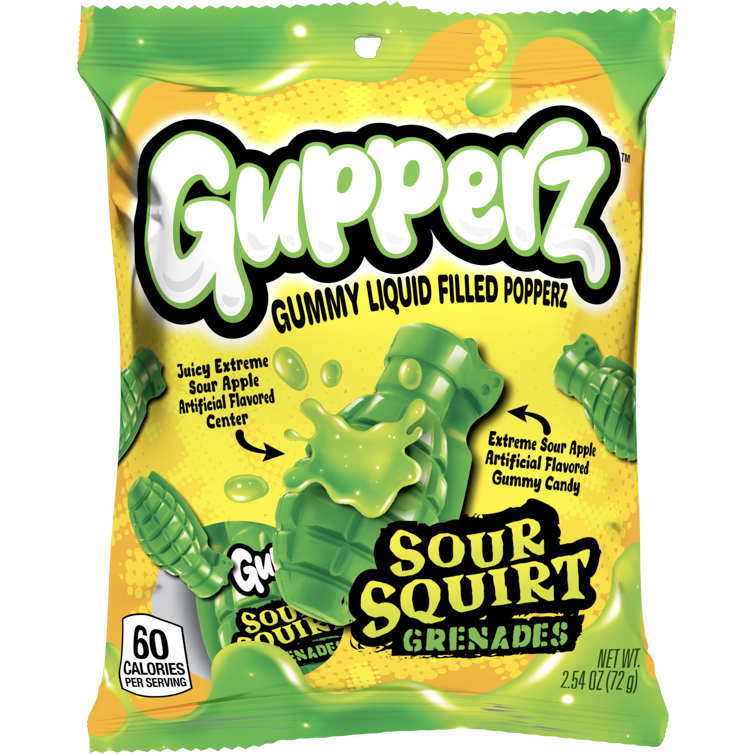 Gupperz Gummy Liquid Filled Popperz - Sour Squirt Grenade 2.54oz