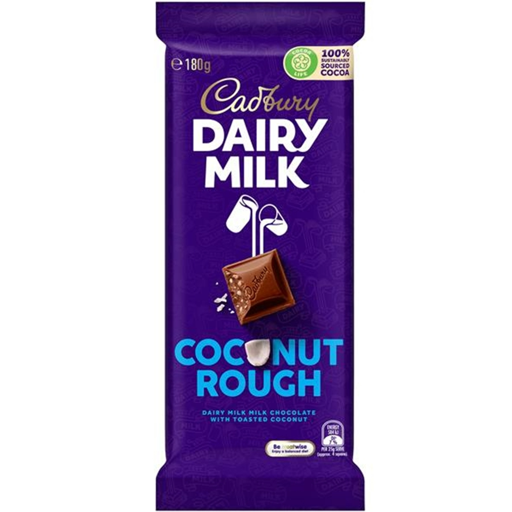 Cadbury Dairy Milk Coconut Rough Chocolate Block 180g 15ct (Australia) - candynow.ca