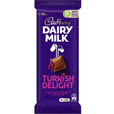 Cadbury Dairy Milk Turkish Delight Chocolate Block 180g (Australia)