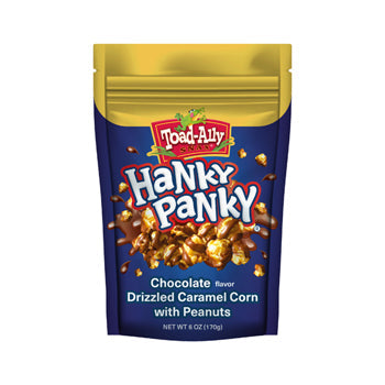 Toad Ally Hanky Panky Chocolatey Drizzled Caramel Corn and Peanuts Stand Up Bag 6oz