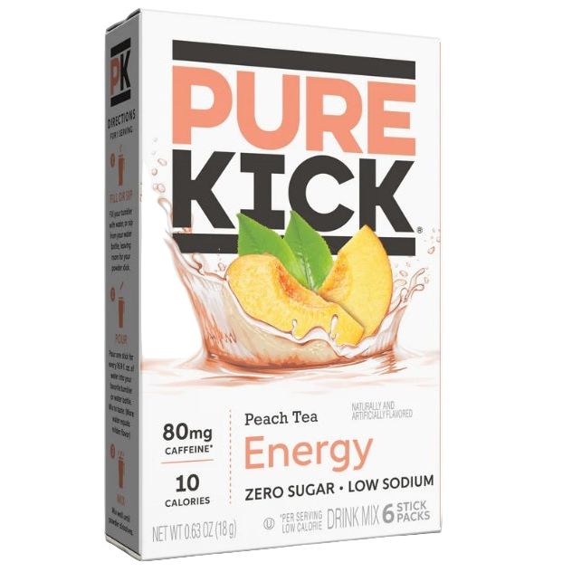 Pure Kick Peach Tea Energy Drink Mix 6ct Singles to Go 0.63oz