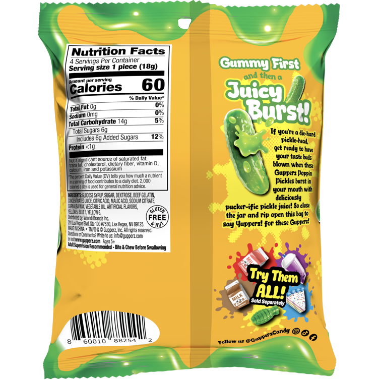 GupperzÂ® Gummy Liquid Filled Popperz - Poppin' Pickle 2.54oz 12ct - candynow.ca