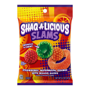 SHAQ-A-LICIOUS Slams Peg Bag (Strawberry, Watermelon ,Orange with Mango Hoops) 5.2oz 12ct - candynow.ca