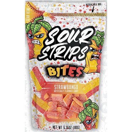 Sour Strips Bites Peg Bag Strawbango 6.35oz 10ct - candynow.ca