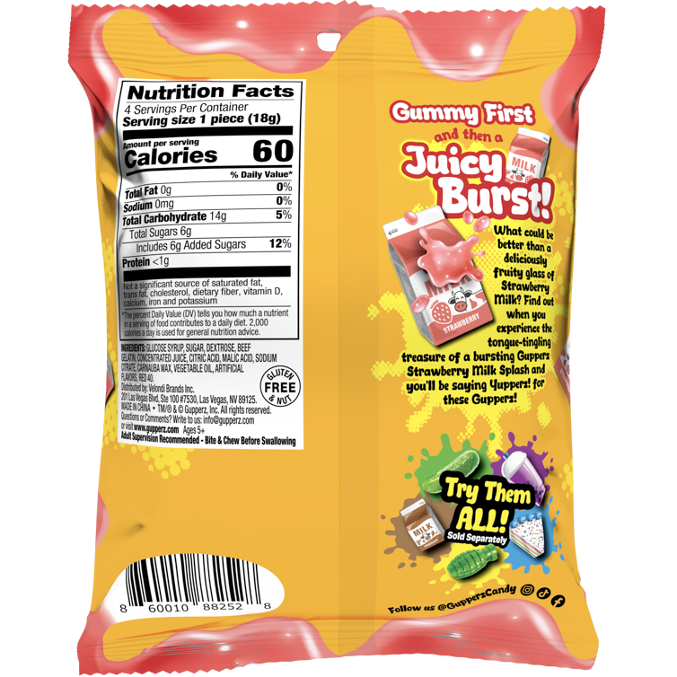 Gupperz Gummy Liquid Filled Popperz - Strawberry Milk Splash 2.54oz