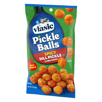 Vlasic Pickle Balls Spicy Dill Pickle Flavored Corn Puffs 2oz 12ct - candynow.ca