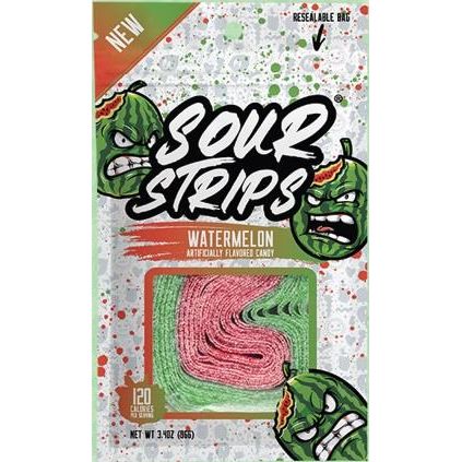 Sour Strips Peg Bag Watermelon 3.4oz 12ct - candynow.ca