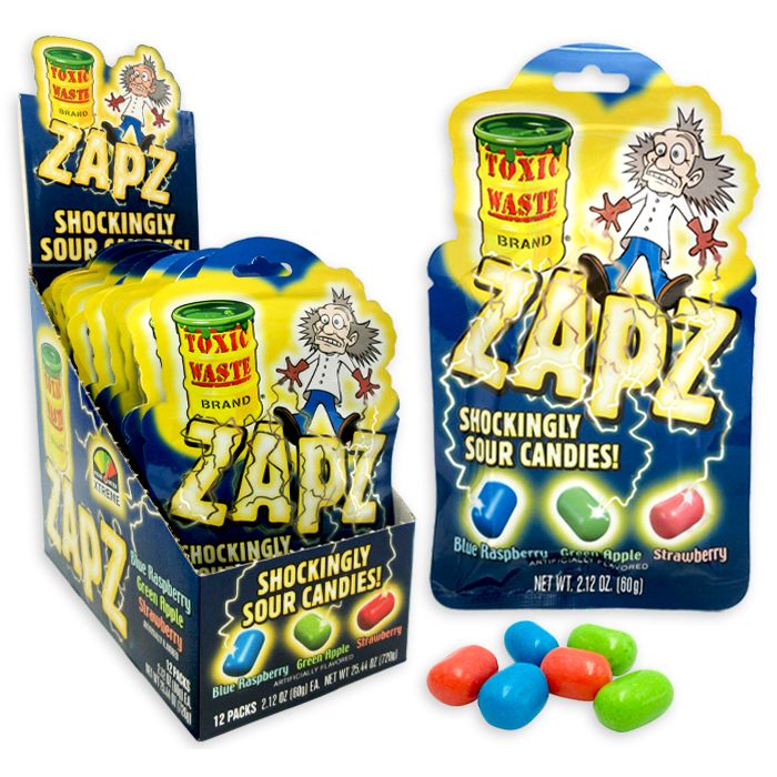 Toxic Waste Zapz Assorted Sour Candies Peg Bag 2.12oz 12ct - candynow.ca